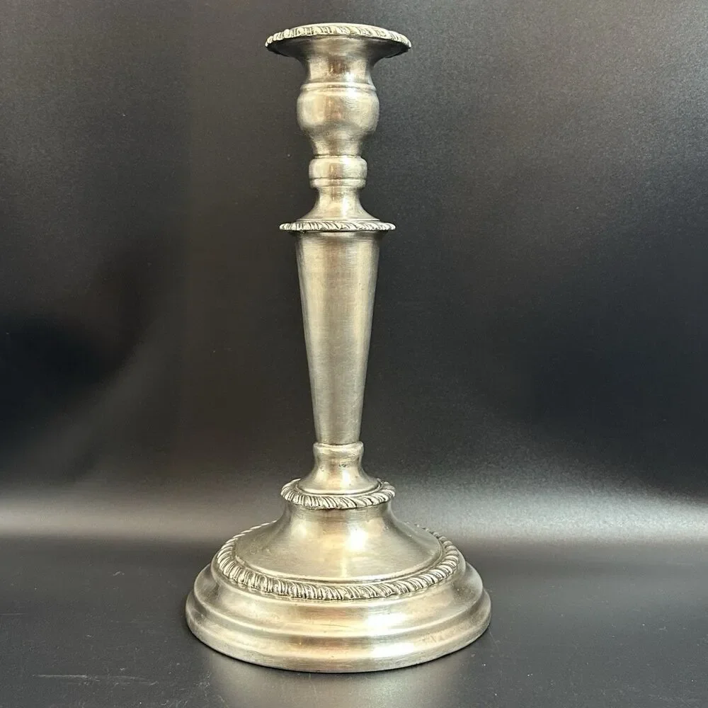 Antique European Pewter Candlestick 11” Heavy Candle Holder Table Centerpiece
